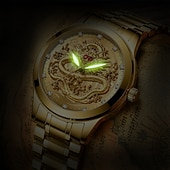 tanie Zegarki kwarcowe-Zegarek męski Zegarki luksusowy złoty zegarek kwarcowy 3D wodoodporny zegarek automatyczny z samonakręcaniem Prezent dla mężczyzn Relojes