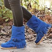 olcso Slouch Boots-női rojtos velúr mokaszin csizma csatos részletekkel - lezser és kényelmes western stílusú bokacsizma