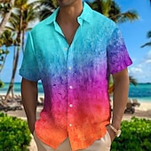 ieftine Model Geometric-Bărbați Gradiant Model Geometric Cămașă Camașă cu nasturi Manșon scurt Modă Designer Casual În aer liber Casual Vară Primăvară Răsfrânt Imprimeu Roz Îmbujorat Albastru piscină