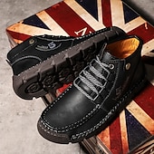 abordables Baskets-bottines en cuir vintage pour hommes – chaussures d&#039;extérieur décontractées à lacets avec semelle antidérapante durable