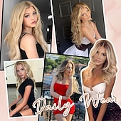 abordables Perruques de fête-Perruques cosplay blondes pour femmes perruque longue ondulée blonde 26 pouces partie centrale perruques cosplay synthétiques pour princesse cosplay utilisation quotidienne perruques d'Halloween