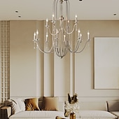 economico Lampadari-lampadario per sala da pranzo stile candela 6/9/12 teste moderna illuminazione a sospensione in fattoria, lampada a sospensione a soffitto a candela spazzolata a 9 luci per soggiorno camera da letto