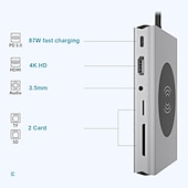preiswerte USB-Hubs-13-in-1-USB-C-Hub-Adapter mit kabelloser Aufladung, USB-C auf HDMI, 3,5-mm-Klinke, Audio, SD, TF, HDMI, VGA, RJ45, USB 3.0, Dockingstation für MacBook Pro