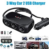 رخيصةأون شواحن السيارات-3 way 2 usb socket charger 12v car cigarette lighter splitter multocket led car fast charger adapter