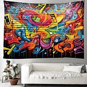 billige kunsttepper-graffiti musikknoter hengende billedvev veggkunst stor billedvev veggmaleri dekor fotografi bakteppe teppe gardin hjem soverom stue dekorasjon
