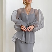 cheap Shawls-Shawls Women&#039;s Wrap Pure Elegant Long Sleeve Tulle Wedding Wraps With Bowknot For Wedding Spring &amp;  Fall