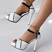 Недорогие Туфли на каблуках-женские белые и черные босоножки на шпильке с открытым носком и ремешком на щиколотке - стильные туфли на высоком каблуке для вечеринок и особых случаев