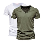 cheap Cotton Linen T-shirts-Men&#039;s T Shirt Tee Top Short Sleeves V Neck Summer Plain Fashion Designer Basic Vacation Street Going out White+Black White and Blue Orange / Green Top Tee for Men