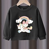 preiswerte Sets-2 Stück Kinder Mädchen Regenbogen Rundhalsausschnitt Hoodie- und Jogginghosen-Set einstellen Langarm Aktiv Outdoor Baumwolle 3-7 Jahre Frühling Schwarzer Einhornpullover + schöne schwarze Hose