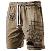 cheap Men&#039;s 3D Sweat Shorts-Men&#039;s Compass Sailboat Sweat Shorts Beach Shorts Terry Shorts Mid Waist Casual Athleisure Daily Holiday Streetwear Drawstring Elastic Waist 3D Print Designer Clothing Apparel