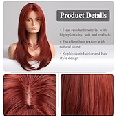 cheap Synthetic Trendy Wigs-Red Wigs for WomenLong Layered Wigs with Bangs Heat Resistant Synthetic Fibre Wigs Halloween Cosplay Party Wigs