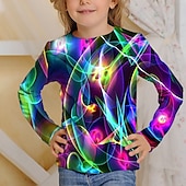 billiga Flickans 3D Vision &amp; Skinande-Flickor 3D 3D Print T-shirt Långärmad 3D-tryck Höst Vinter Aktiv Mode söt stil Barn 3-12 år Utomhus Ledigt Dagligen Normal