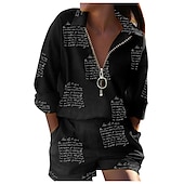 baratos Tops Boho-Mulheres Moda Boho Camisa Social Conjuntos de shorts Shorts largos Manga Longa Colarinho de Camisa Gráfico Borboleta Zíper Imprimir Casual / Diário Preto Branco Amarelo Primavera Verão Normal