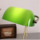 cheap Bedside Lamp-Green Glass Bankers Desk Lamp Antique Desk Lamps with Brass Base, Traditional Library Lamp with Pull Chain, E26 Base, Vintage Desk Lamp for Office, Study Room 110-240V