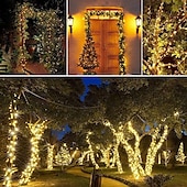 economico Striscie luci ad energia solare-10m-100leds/20m-200leds/30m-300leds filo di rame solare stringa di luce esterna impermeabile giardino luci decorative festival di natale luci telecomando luci solari