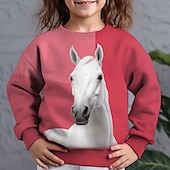 levne 3D zvířata dívky-Dívčí 3D Zvíře Kůň Mikina Dlouhý rukáv 3D tisk Podzim Zima Módní Šik ven Rozkošný Polyester Děti 3-12 let Venkovní Ležérní Denní Běžný