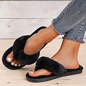 olcso Női papucsok és strandpapucsok-női fuzzy flip-flop papucs – hangulatos műszőrme plüss lapos szandál a beltéri kényelemért