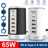 Недорогие USB-концентраторы-6-портовое настольное зарядное устройство, 65-ваттная зарядная станция с usb-концентратором (3 x usb+type c+qc3.0+pd 18 Вт), настольная зарядная станция с многопортовым зарядным