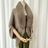 billiga Cape-Sjalar Sjalar till damer Mammas Wraps Omönstrat Håller värmen Långärmad Kaschmir liknande Brudsjalar Med Fjädrar / päls Till Dagligen Höst