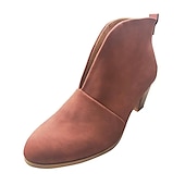 cheap Ankle Boots-Women&#039;s Black Ankle Boots – Trendy V-Cut Slip-On Booties with Chunky Block Heels for Casual &amp; Fall Outfits