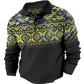 economico Polo vintage da uomo-Per uomo Tribale Magliette Polo a Nido d&#039;Ape Maglia da golf Manica Lunga Magliette polo Camicie con Colletto Vintage Casual Abbigliamento da vacanza Abiti da festa Bottoni Stampa 3D Autunno &amp; Inverno