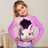 billiga Flickans 3D-djur-Flickor 3D Tecknat Kanin T-shirt Långärmad 3D-tryck Sommar Höst Aktiv Mode söt stil Polyester Barn 3-12 år Utomhus Ledigt Dagligen Normal