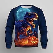 billige Guttens Halloween-kostymer-Gutt 3D Dyr Gresskar Dinosaur Genser Langermet 3D-utskrift Sommer Høst Mote Gatemote Kul Barn 3-12 år utendørs Halloween Avslappet Normal