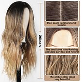 economico Parrucche trendy sintetiche-Parrucca ondulata lunga ombre bionda mista marrone evidenziata per le donneParrucca ondulata riccia parte centrale Parrucca in fibra sintetica resistente al calore dall&#039;aspetto naturale per l&#039;uso
