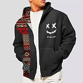 abordables sudaderas con capucha 3d para hombre-Hombre Bloque de color Tribal Sudadera Sudaderas Sudadera con cremallera Manga Larga Sudadera con capucha Con Capucha Étnico Impresión 3D Festivos Vacaciones Ropa de calle Negro Azul Marino Bolsillo