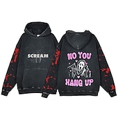 abordables Gráfico de Halloween-Víspera de Todos los Santos Gritar Cara de fantasma Esqueleto Sudadera Camiseta extragrande lavada con ácido Estampado Bolsillo delantero Gráfico Para Pareja Hombre Mujer Adulto Mascarada Estampado