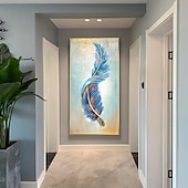 abordables Pinturas florales/botánicas-Pintura de arte de pared grande, pintura al óleo de plumas hecha a mano, pintura de textura pesada pintada a mano, obra de arte abstracta para sala de estar, decoración del hogar, lienzo enrollado