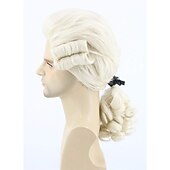 voordelige Historische pruiken-Mannen Pruik voor Koloniale Historische Rechter Kostuums Pruik Beige Carnaval Cosplay Pruiken Halloween Pruiken