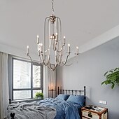 economico Lampadari-lampadario per sala da pranzo stile candela 6/9/12 teste moderna illuminazione a sospensione in fattoria, lampada a sospensione a soffitto a candela spazzolata a 9 luci per soggiorno camera da letto