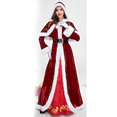 Santa Suit Santa Claus Mrs.Claus Cosplay Costume Outfits Christmas Dress Santa Clothes Women's Christmas Cosplay Costume Adults' Christmas Carnival Masquerade Christmas Dress Gloves Belt Cape4