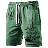 cheap Men&#039;s 3D Sweat Shorts-Men&#039;s Compass Sailboat Sweat Shorts Beach Shorts Terry Shorts Mid Waist Casual Athleisure Daily Holiday Streetwear Drawstring Elastic Waist 3D Print Designer Clothing Apparel