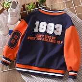 billiga Jackor och rockar för pojkar-barn pojkar ytterkläder basebolljackor ytterkläder färg block bokstav långärmad fickkappa skolsport mode streetwear grön höst vinter 7-13 år