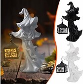 お買い得  ハロウィンライト-クラッカーバレル魔女ハロウィーンの装飾ゴーストランタン顔のない幽霊彫刻魔女ゴーストランプ地獄の使者保持ランタン像リアルなハロウィーンのテーマ小道具
