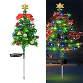 abordables lumières de Noël en plein air-Lumières de sapin de Noël solaires décorations de sapin de Noël en LED artificielles étanches à l’extérieur mini sapins de Noël pré-éclairés à énergie solaire avec lumières pour jardin pelouse chemin