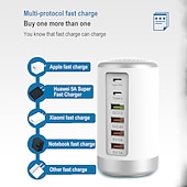Недорогие USB-концентраторы-6-портовое настольное зарядное устройство, 65-ваттная зарядная станция с usb-концентратором (3 x usb+type c+qc3.0+pd 18 Вт), настольная зарядная станция с многопортовым зарядным