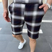 お買い得  ワークショーツ-男性用 ピンクのショーツ ショーツ チノパンツ バミューダショーツ ワークショーツ ポケット ドローストリング プリント グリッド / タータンチェック 高通気性 ソフト 膝丈 カジュアル 日常 祝日 シンプル フォーマル グレーグリーン ブラック / ホワイト マイクロエラスティック