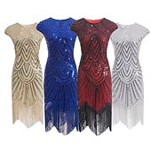 levne Party šaty-Dámské Flitry Třásně Flitrové šaty Midi šaty Elegantní Geometrický Výstřih ke krku Krátký rukáv Párty Dovolená Jaro Podzim Stříbrná Černá