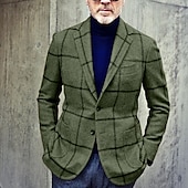 billiga Herrars klassiska kavajer-Herr Kavajjacka Företag Kvällsfest Dagliga kläder Ficka Höst Vinter Polyester Rutig Artistisk Stil Varm Enkelknäppt med Två Knapphål Blazer Svart Brun Grön