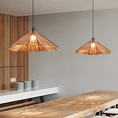 economico Luci Isola cucina-lampada a sospensione moderna lampada a sospensione geometrica paralume in legno naturale illuminazione corridoio lampadario lampada da soffitto per camera da letto cucina isola fattoria 110-240v