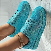 economico Sneakers da donna-sneakers da donna con plateau e glitter argento - scarpe casual con lacci scintillanti per feste e street style