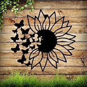 ieftine Scăzut la 30 $-fluture modern floarea soarelui decor de perete metalic copacul vieții artă de perete metalică ornament de pasăre acasă dormitor sufragerie decor fereastră