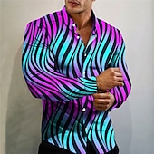 economico Geometrica-Per uomo Gradiente Geometrica Lineare Camicia Camicia con bottoni Manica lunga Di tendenza Streetwear Originale Esterno Informale Giornaliero Autunno inverno Collo ripiegabile Stampa Rosso Viola