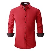 cheap Men&#039;s Non Iron Shirts-Men&#039;s Shirt Summer Shirt Casual Shirt Button Up Shirt Black White Pink Wine Red Long Sleeve Geometric Color Block Lapel Vacation Daily Patchwork Clothing Apparel Polyester Fashion Casual Comfortable