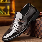 preiswerte Herrenpantoletten &amp; -slipper-Herren-Loafer aus braunem Lack-Kunstleder mit perforiertem Design – formelle Schlupfschuhe fürs Business und besondere Anlässe