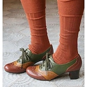 preiswerte Damenschnürschuhe-Damen Absätze Pumpen Bullock Schuhe Wingtip-Schuhe Vintage-Schuhe Party Outdoor Täglich Farbblock Sommer Konischer Absatz Runde Zehe Elegant Urlaub Kuschelig Leder Schnalle Schwarz Gelb Purpur