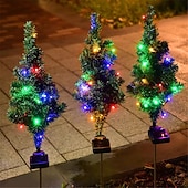 abordables lumières de Noël en plein air-Lumières de sapin de Noël solaires décorations de sapin de Noël en LED artificielles étanches à l’extérieur mini sapins de Noël pré-éclairés à énergie solaire avec lumières pour jardin pelouse chemin